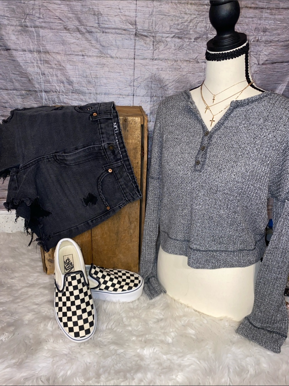 7Day WKND Gray Knit Cropped Long Sleeve Top